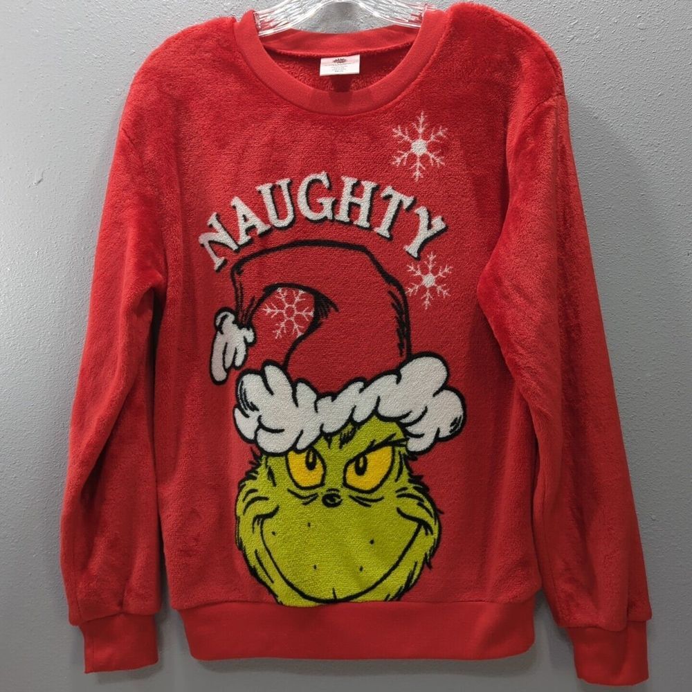 Dr Seuss "The Grinch Naughty"‎ Juniors XS Red Fleece Sweatshirt 521